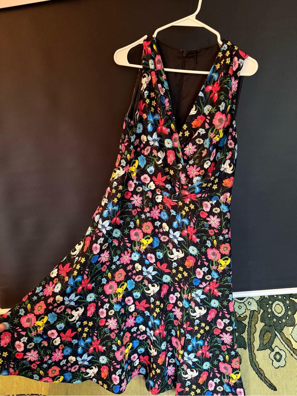 Elie Tahari Black Midi Dress with Multicolor Floral Print